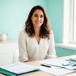 Alissar Nusser im hellen Beratungsraum von L&P Geldanlage GmbH mit Unterlagen zur Festgeldplanung