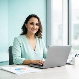 Amineh Hermwille am Laptop bei einer digitalen Finanzberatung für Kunden aus Nordrhein-Westfalen