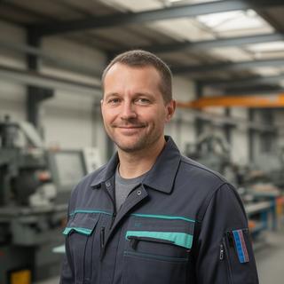 Angestellter Industriemechaniker in einer Werkhalle in Nordrhein-Westfalen